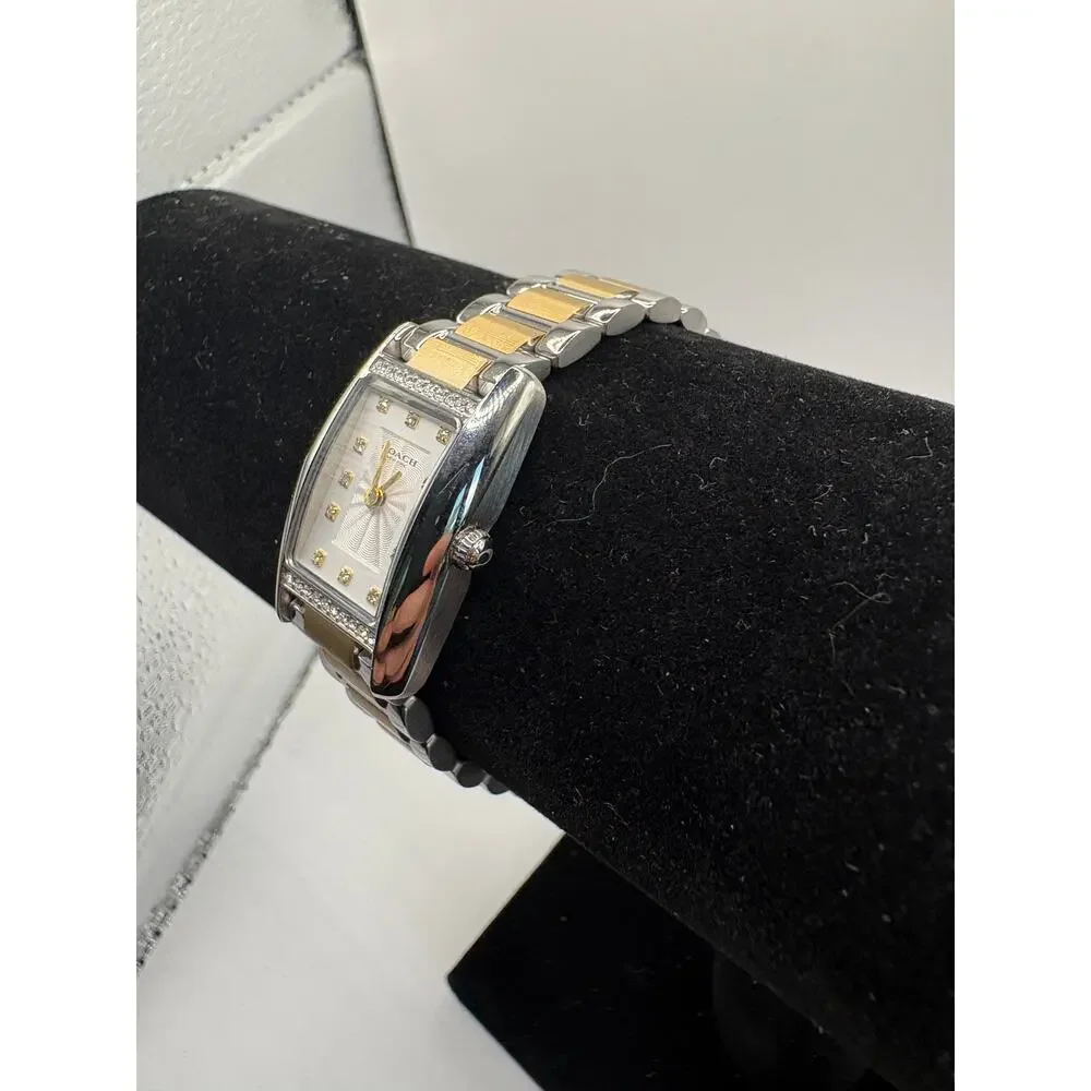 Coach Women Watch Silver Barrel Tank Crystal Side Bezel Two-Tone Bracelet Silver Vintage Coach Two-tone Ladies Watch – Gold Plated Stainless  main image 4